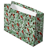 Met de Hand Getekende Kerst Kardinalen & Denneappe Groot Cadeauzakje (Voorkant Gekanteld)