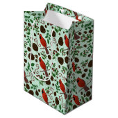 Met de Hand Getekende Kerst Kardinalen & Denneappe Medium Cadeauzakje (Voorkant Gekanteld)