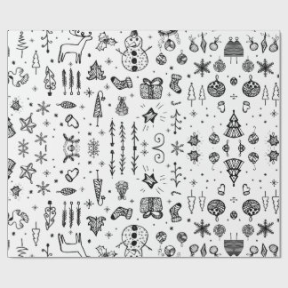 Met de Hand Getekende Kerst Krabbeltekening Cadeaupapier
