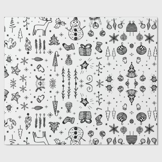 Met de Hand Getekende Kerst Krabbeltekening Cadeaupapier (Vlak)
