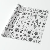 Met de Hand Getekende Kerst Krabbeltekening Cadeaupapier (Uitgerold)