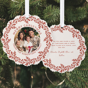 Met de Hand Getekende Kerst Krans Foto Ornament Kaart
