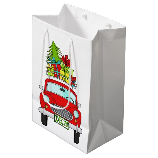 Met de hand getekende kerst medium cadeauzakje (Voorkant Gekanteld)