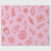Met de hand getekende Kerst Roze en Rood Cadeaupapier (Vlak)