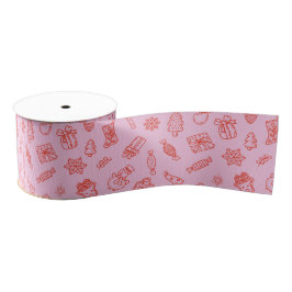 Met de hand getekende Kerst Roze en Rood  Grosgrain Lint