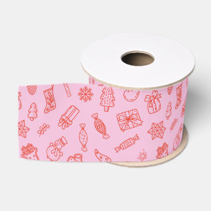 Met de hand getekende Kerst Roze en Rood Grosgrain Lint