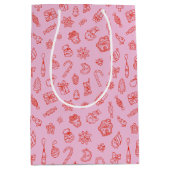 Met de hand getekende Kerst Roze en Rood Medium Cadeauzakje (Voorkant)