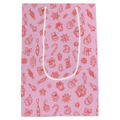 Met de hand getekende Kerst Roze en Rood Medium Cadeauzakje (Achterkant)