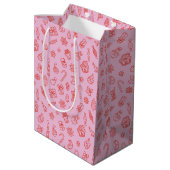 Met de hand getekende Kerst Roze en Rood Medium Cadeauzakje (Achterkant Gekanteld)