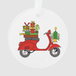 Met de hand getekende Kerst-scooter met cadeaus Ornament
