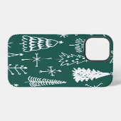 Met de hand getekende kerstbomen, winterpatroon. iPhone hoesje (Achterkant horizontaal)