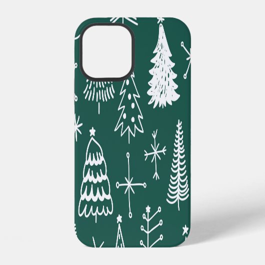 Met de hand getekende kerstbomen, winterpatroon. iPhone hoesje (Achterkant)