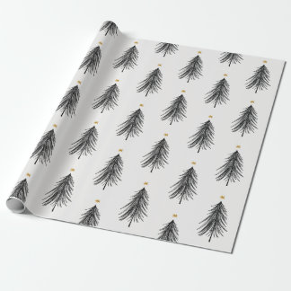 Met de hand getekende kerstboom in zwart-wit en go cadeaupapier
