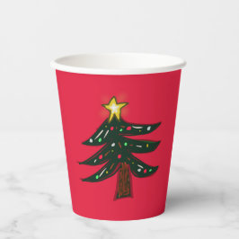 Met de Hand Getekende Kerstboom Rood Papieren Bekers