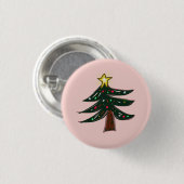 Met de Hand Getekende Kerstboom Ster Roze Ronde Button 3,2 Cm (Voorkant /achterkant)