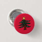 Met de hand getekende kerstboomster ronde button 3,2 cm (Voorkant /achterkant)