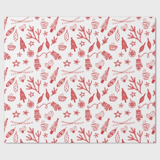 Met de hand getekende kerstdecorset cadeaupapier (Vlak)