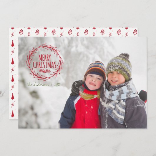 Met de hand getekende kerstfeestdag fotokaart feestdagenkaart (Voorkant / Achterkant)