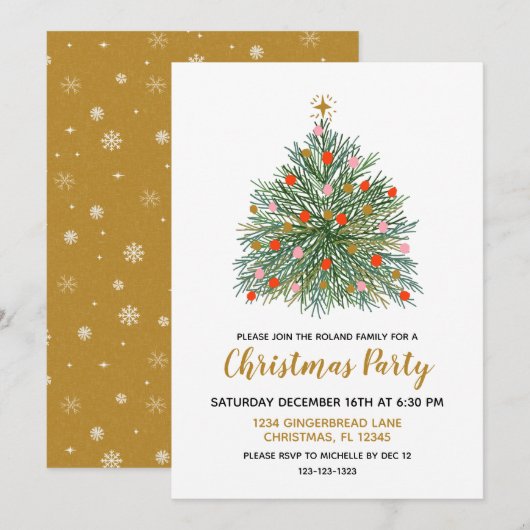 Met de hand getekende kerstfeestdag uit de midden  kaart (Voorkant / Achterkant)