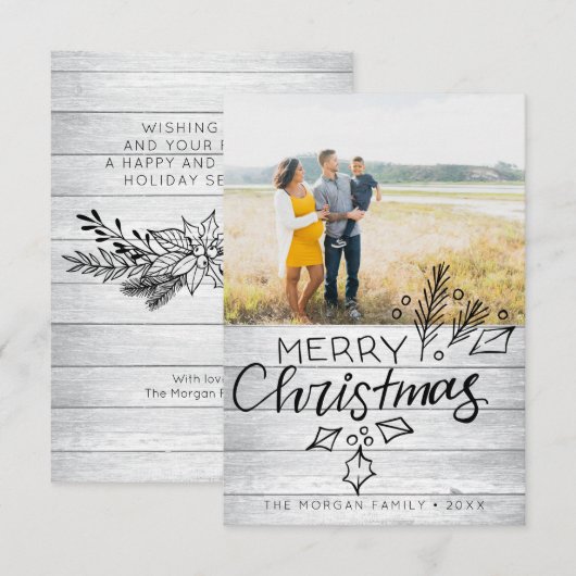 Met de hand getekende kerstfotokaarten bedankkaart (Voorkant / Achterkant)