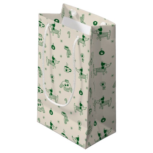 Met de Hand Getekende Kersthonden Cadeautas (Voorkant Gekanteld)
