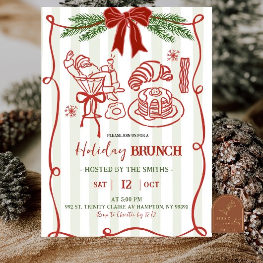Met de hand getekende Kerstman Doodle Kerst Brunch Kaart