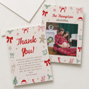 Met de Hand Getekende Kerstmis Baby Shower Foto Bedankkaart