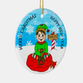 Met de hand getekende Kerstmis Elf Festive Persoon Keramisch Ornament (Rechts)