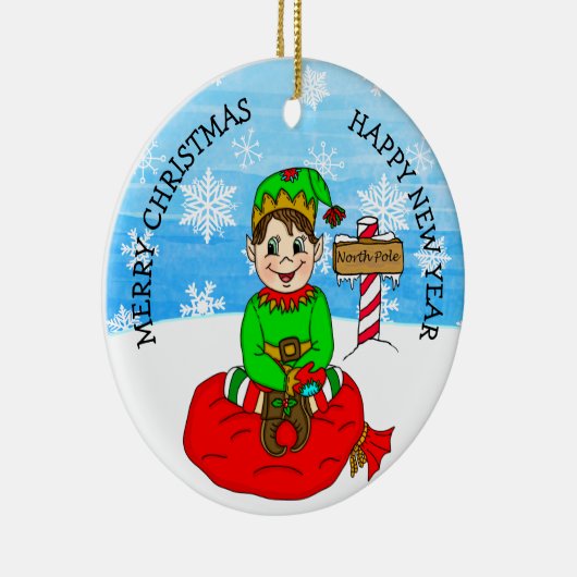 Met de hand getekende Kerstmis Elf Festive Persoon Keramisch Ornament (Rechts)