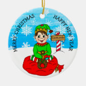 Met de hand getekende Kerstmis Elf Festive Persoon Keramisch Ornament (Voorkant)