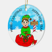 Met de hand getekende Kerstmis Elf Festive Persoon Keramisch Ornament (Links)