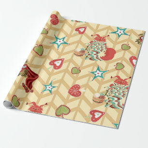 met de hand getekende kerstmis naadloos patroon v cadeaupapier
