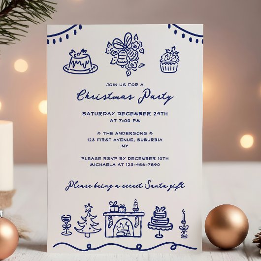 Met de Hand Getekende Kerstparty Doodle Kaart