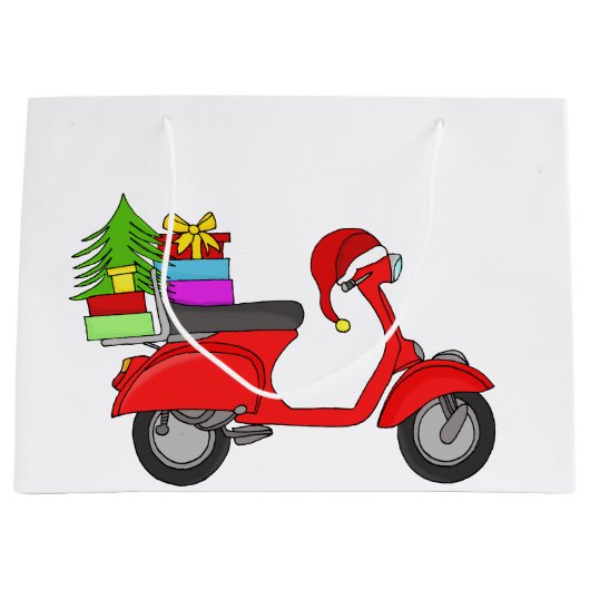Met de hand getekende kerstscooter groot cadeauzakje (Voorkant)