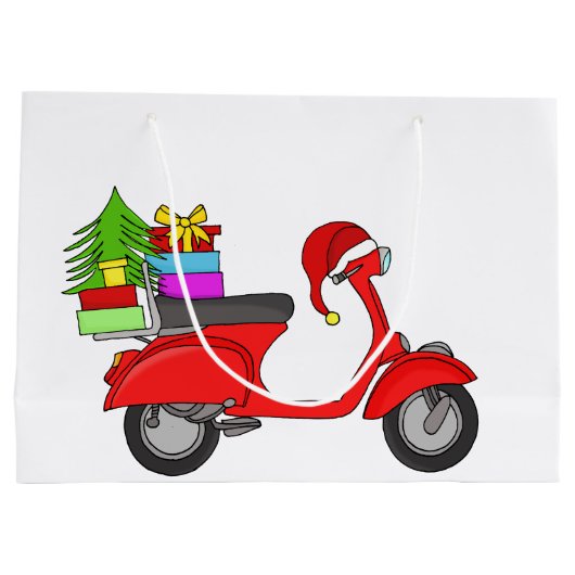 Met de hand getekende kerstscooter groot cadeauzakje (Achterkant)