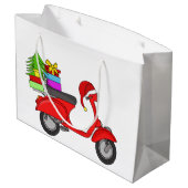 Met de hand getekende kerstscooter groot cadeauzakje (Achterkant Gekanteld)