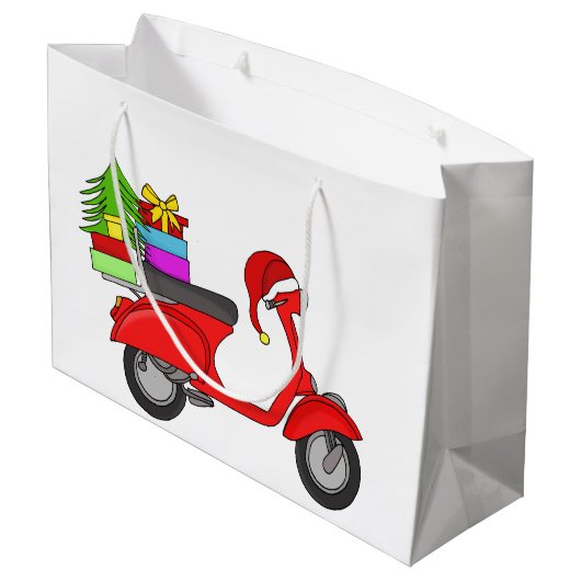 Met de hand getekende kerstscooter groot cadeauzakje (Achterkant Gekanteld)