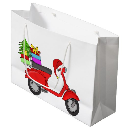 Met de hand getekende kerstscooter groot cadeauzakje (Voorkant Gekanteld)