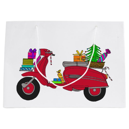 Met de hand getekende kerstscooter groot cadeauzakje (Voorkant)