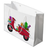 Met de hand getekende kerstscooter groot cadeauzakje (Voorkant Gekanteld)
