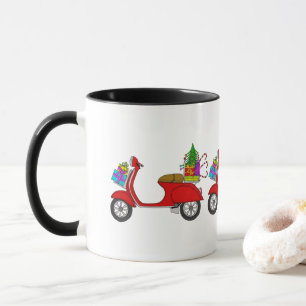 Met de hand getekende kerstscooter met cadeautjes mok