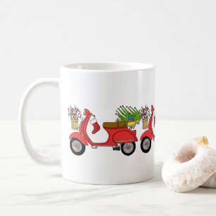 Met de hand getekende kerstscooter met geschenken koffiemok