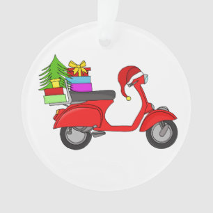 Met de hand getekende kerstscooter met geschenken ornament