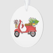Met de hand getekende kerstscooter met geschenken ornament (voorkant)