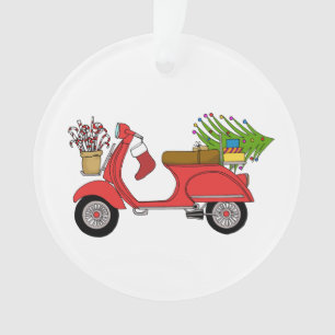 Met de hand getekende kerstscooter met geschenken ornament