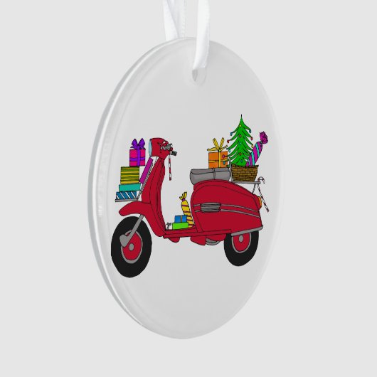 Met de hand getekende kerstscooter met geschenken ornament (voorkant)