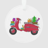 Met de hand getekende kerstscooter met geschenken ornament (achterkant)