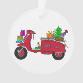 Met de hand getekende kerstscooter met geschenken ornament (voorkant)