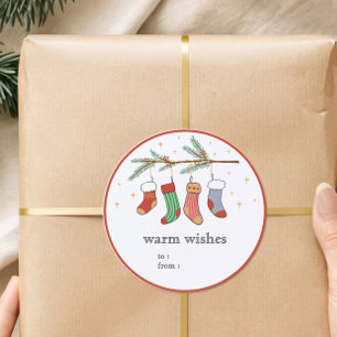 Met de hand getekende kerstsokken cadeau label sti