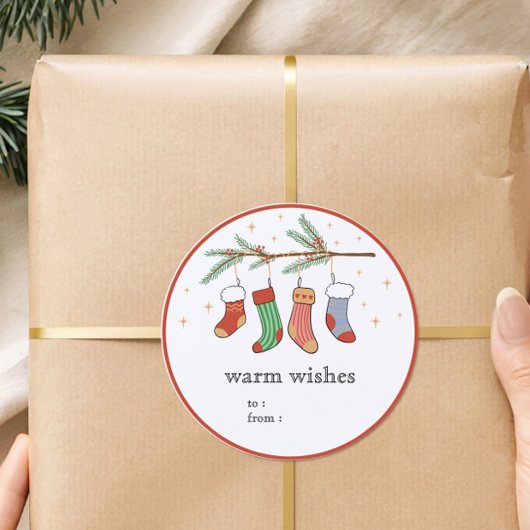 Met de hand getekende kerstsokken cadeau label sti